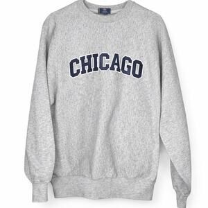Vintage Chicago Crewneck Sweatshirt | Gray Varsity Graphic Classic Pullover